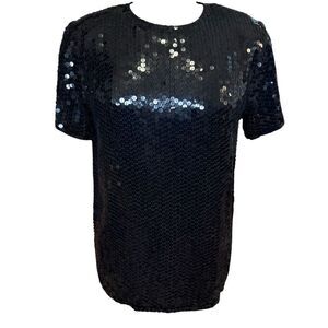 Diane Gilman Sequined Silk Tunic Blouse Sz. S Black